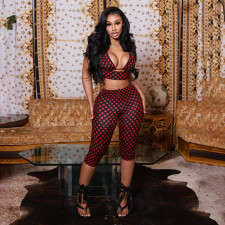 Polka Dots Print Short Sleeve Vest Three Piece Set SHD-9988