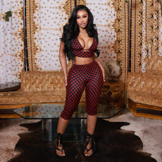Polka Dots Print Short Sleeve Vest Three Piece Set SHD-9988