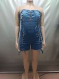Sexy Wrap Chest Tie Up Denim Romper GAKF-60304