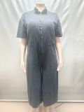 Short Sleeve Single Breated Button Denim Jumpsuit GAKF-60211