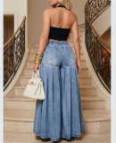 Washed Ruched Wide Leg Flare Jeans GAKF-60512