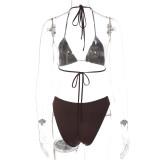 Sexy Button Patchwork Bikinis 2 Piece Swimsuit GLAG-S5A20752F