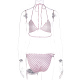 Polka Dot Print Bikini Three Piece Swimsuit GLAG-S5C20819F
