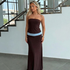 Contrast Color Tube Top Maxi Dress GLAG-D6121186F