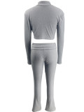 Long Sleeve Zipper Crop Top Two Piece Pants Set LS-0422