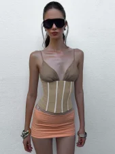 Deep V Neck Contrast Color Tank Top GLAG-T6121096G