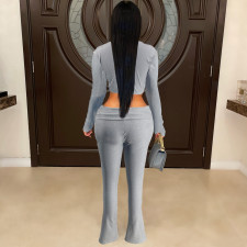 Long Sleeve Zipper Crop Top Two Piece Pants Set LS-0422