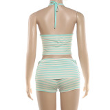 Stripe Halterneck V Neck Short Suit XEF-K6S08515A