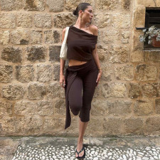 Solid Color Patchwork Micro Flare Seventh Pant GLAG-P6121245F