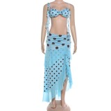 Polka Dots Print Sling Vest Ruffles Long Skirt Suit XEF-K6S09228A