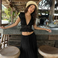 Loose Lace Chiffon Top Long Skirts Suit  GLAG-S5C20898G