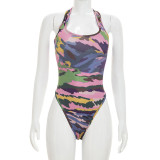 U-neck Painted Print Bodysuit Seventh Pants 2 Piece Set MXBF-J26ST195