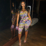 U-neck Painted Print Bodysuit Seventh Pants 2 Piece Set MXBF-J26ST195