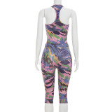 U-neck Painted Print Bodysuit Seventh Pants 2 Piece Set MXBF-J26ST195