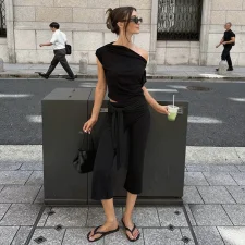 Solid Color Patchwork Micro Flare Seventh Pant GLAG-P6121245F