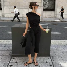 Solid Color Patchwork Micro Flare Seventh Pant GLAG-P6121245F