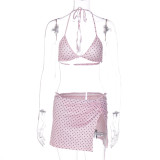 Polka Dot Print Bikini Three Piece Swimsuit GLAG-S5C20819F