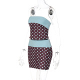 Polka Dot Print Contrast Color Two Piece Skirts Set GLAG-S5C20905G