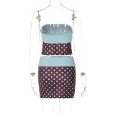 Polka Dot Print Contrast Color Two Piece Skirts Set GLAG-S5C20905G