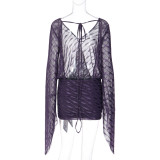 Mesh Backless Tie Up Mini Dress GLAG-D5C21067H
