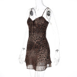 V Neck Leopard Print Chiffon Mini Dress GLAG-D6321377F