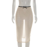 Polka Dots Print See Through Long Skirt GSBW-Y26SK140