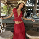 Loose Lace Chiffon Top Long Skirts Suit  GLAG-S5C20898G