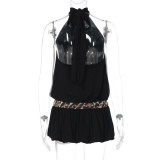Leopard Print Patchwork Backless Mini Dress GLAG-D6121120H