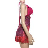 Halterneck Backless Print Two Piece Skirts Set XEF-K24S48837