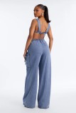 Casual Denim Wide Leg Jumpsuit LX-6202