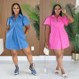 Solid Color Short Sleeve Shirt Dress GTYZ-7616