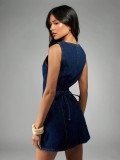 Sleeveless Zipper Denim Mini Dress LX-6203