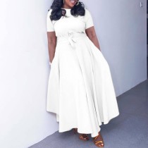 Plus Size Solid Color Tie Up Midi Dress GATE-3184