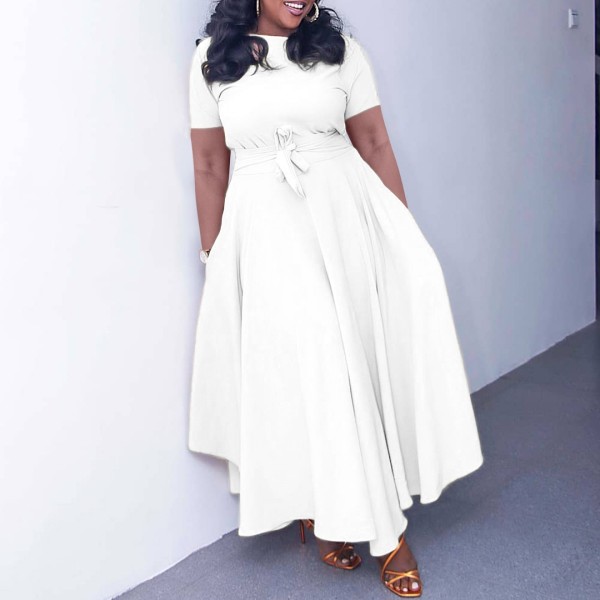 Plus Size Solid Color Tie Up Midi Dress GATE-3184