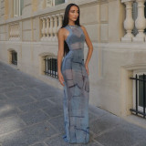 O Neck Sleeveless Print Maxi Dress GJYO-JD305366