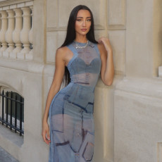 O Neck Sleeveless Print Maxi Dress GJYO-JD305366