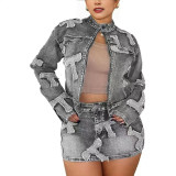 Denim Embroidered Jacket And Skirt Set YMEF-59110