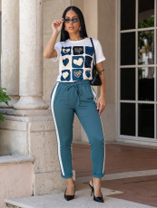 Causal Print Short Sleeve 2 Piece Pant Set MIL-L365