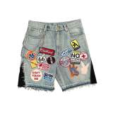 Embroidered Patchwork Denim Shorts GZLX-2024