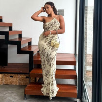 Print Halterneck Backless Maxi Dress GJYO-JD305387