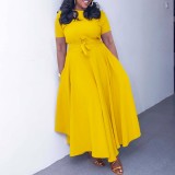 Plus Size Solid Color Tie Up Midi Dress GATE-3184