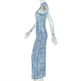 O Neck Sleeveless Print Maxi Dress GJYO-JD305366