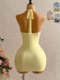 Deep V Neck Ruched Mini Dress GKYS-3045