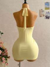 Deep V Neck Ruched Mini Dress GKYS-3045
