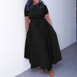 Plus Size Solid Color Tie Up Midi Dress GATE-3184