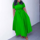 Plus Size Solid Color Tie Up Midi Dress GATE-3184