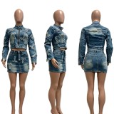 Denim Embroidered Jacket And Skirt Set YMEF-59110