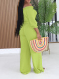 Solid Color Drawstring Top Wide Leg Pant Suit AIL-351
