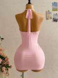 Deep V Neck Ruched Mini Dress GKYS-3045