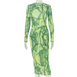 Long Sleeve Print Midi Dress GJYO-JD305508